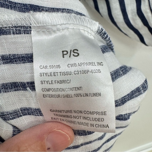 Charlie B Linen Shirt Dress Navy White striped women’s Sz Small Petite coastal - Picture 5 of 6